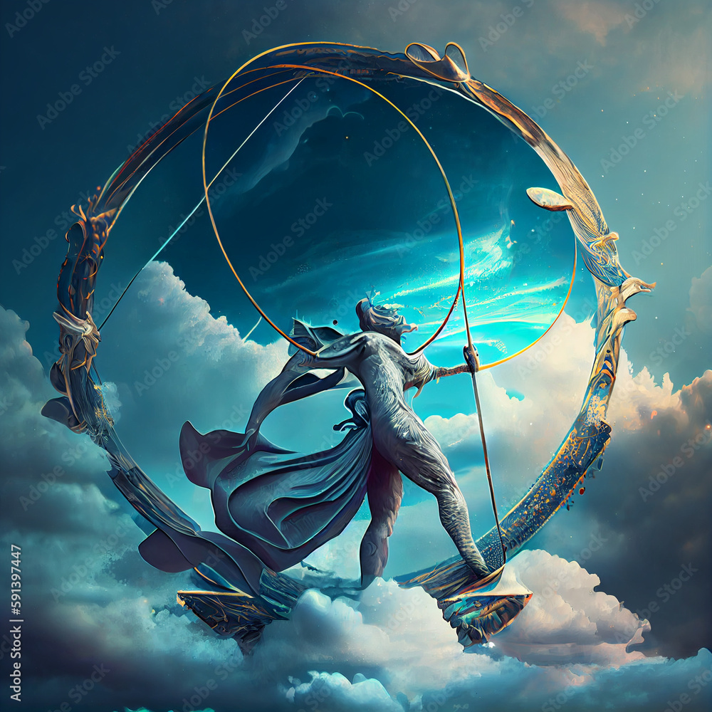 Aufkleber the zodiac sign of sagittarius is among the wind and clouds, air and movement. generative ai technol