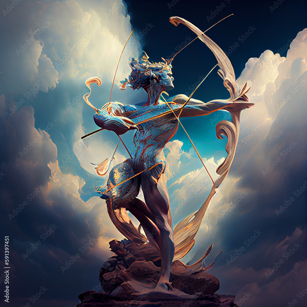 Aufkleber the zodiac sign of sagittarius is among the wind and clouds, air and movement. generative ai technol