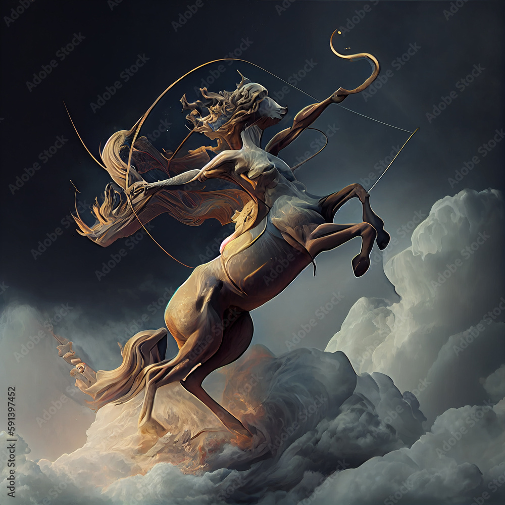 Aufkleber the zodiac sign of sagittarius is among the wind and clouds, air and movement. generative ai technol