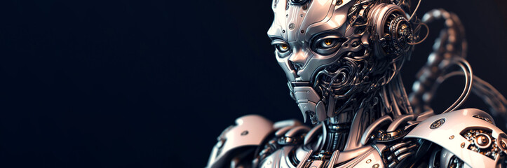 Portrait of humanoid robot. Metallic android face. Synthetic life. Generative AI