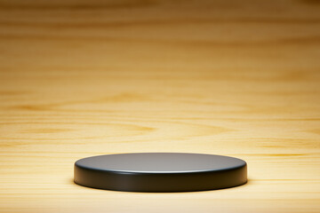3d presentation pedestal over wooden background. 3d rendering of mockup of presentation podium for display or advertising purposes
