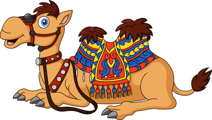Cute camel cartoon with saddlery