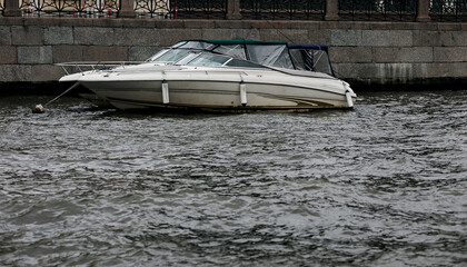  boat is parked in the St. Petersburg canal