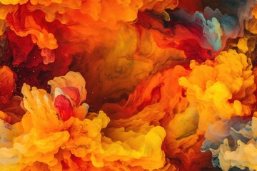 Obraz na płótnie Canvas Red, Orange, and Yellow Exploding Clouds of Color Underwater Oil Colors Seamless Repeating Repeatable Texture Pattern Tiled Tessellation Background Image