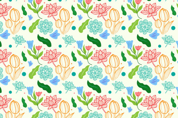 Foliage Cute feminine Abstract Flowers Seamless Patterns Backgrounds