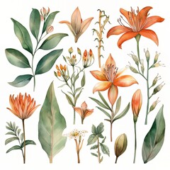 Natural Beauty. Watercolor Lily Illustration. AI Generated