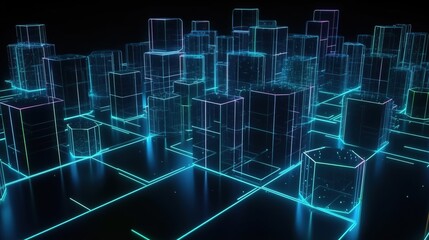 3D rendering of abstract digital technology background. Big data connection concept.Generative Ai