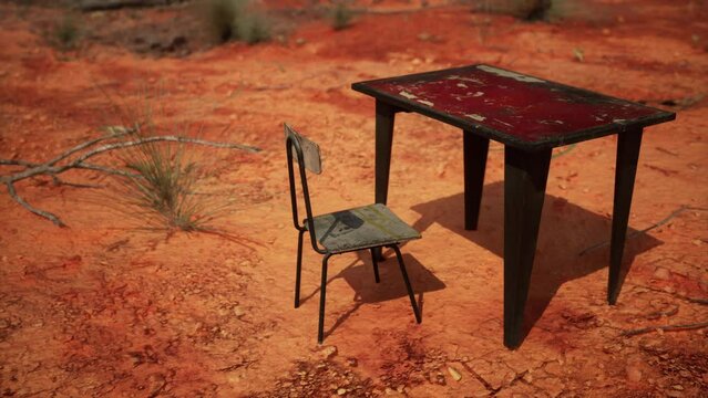 old ruster metal table in desert