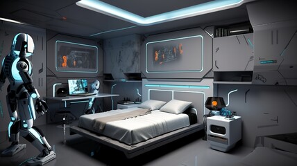 futuristic style boyroom interior