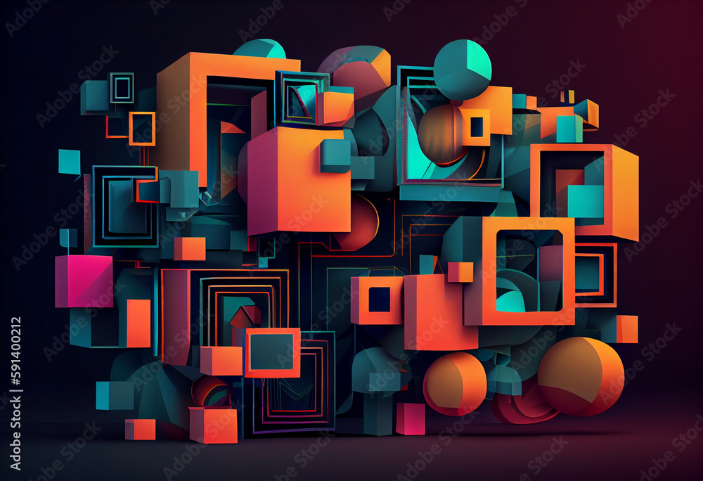 Leinwandbilder abstract background with colorful squares generative ai technology.