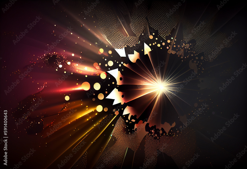 Poster abstract  background with rays. Generative AI technology.	
