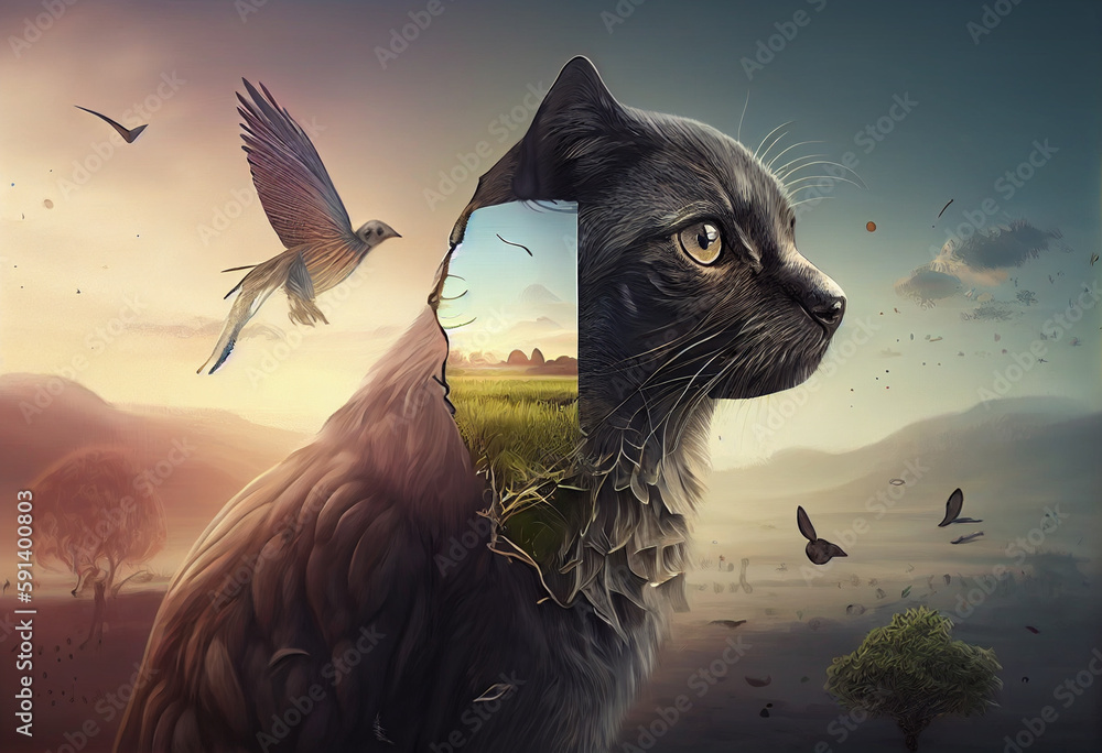 Poster cat on the roof generative ai technology.