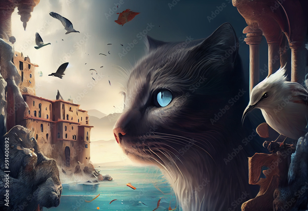 Aufkleber cat on the roof generative ai technology.