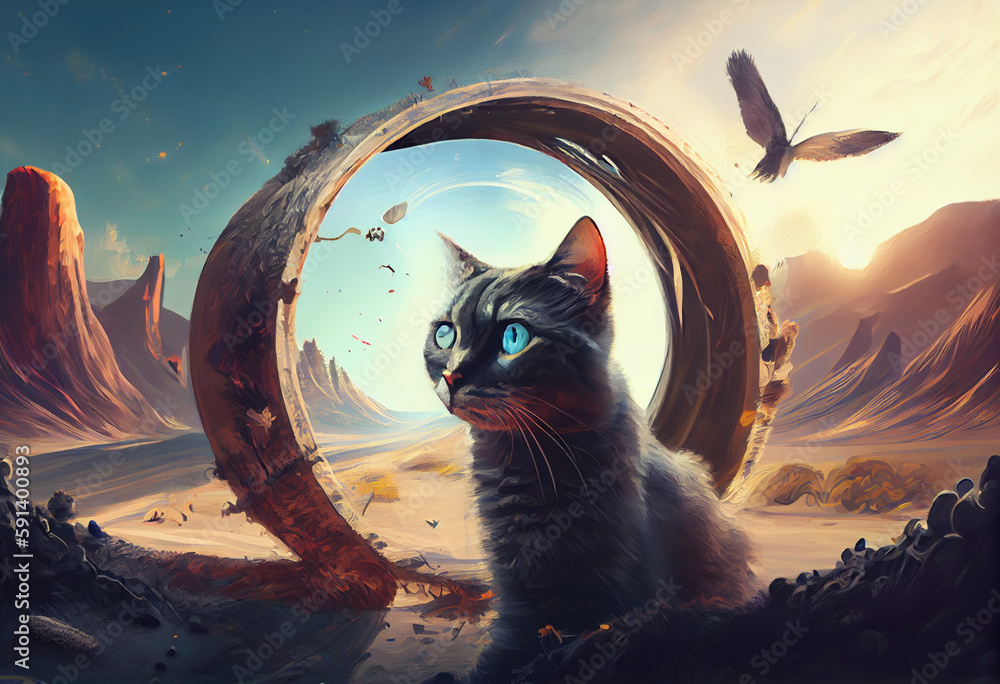 Poster cat on the roof generative ai technology.