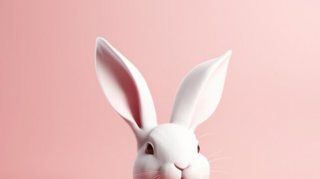 White Rabbit against Pink Background. Easter concept with copy-space. Generative AI.