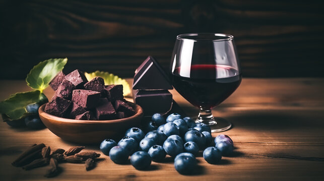 Antioxidant-rich phenolic compounds found in wine, blueberries, cocoa, green tea Generative AI