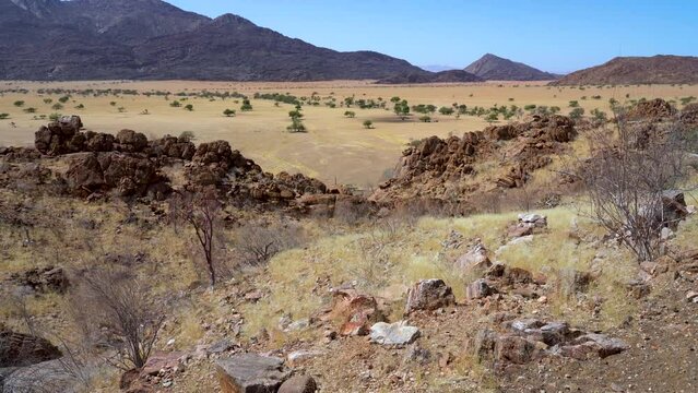 Top view of Marienfluss valley in Kaokoveld in Namibia, Africa.