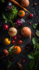 Fototapeta na wymiar fruits and vegetables on black background
