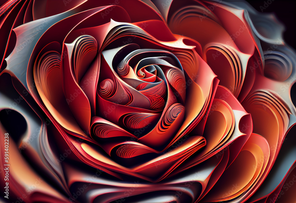 Aufkleber a complex, multi-layered pattern of interlocking shapes that resembles a rose flower. generative ai 