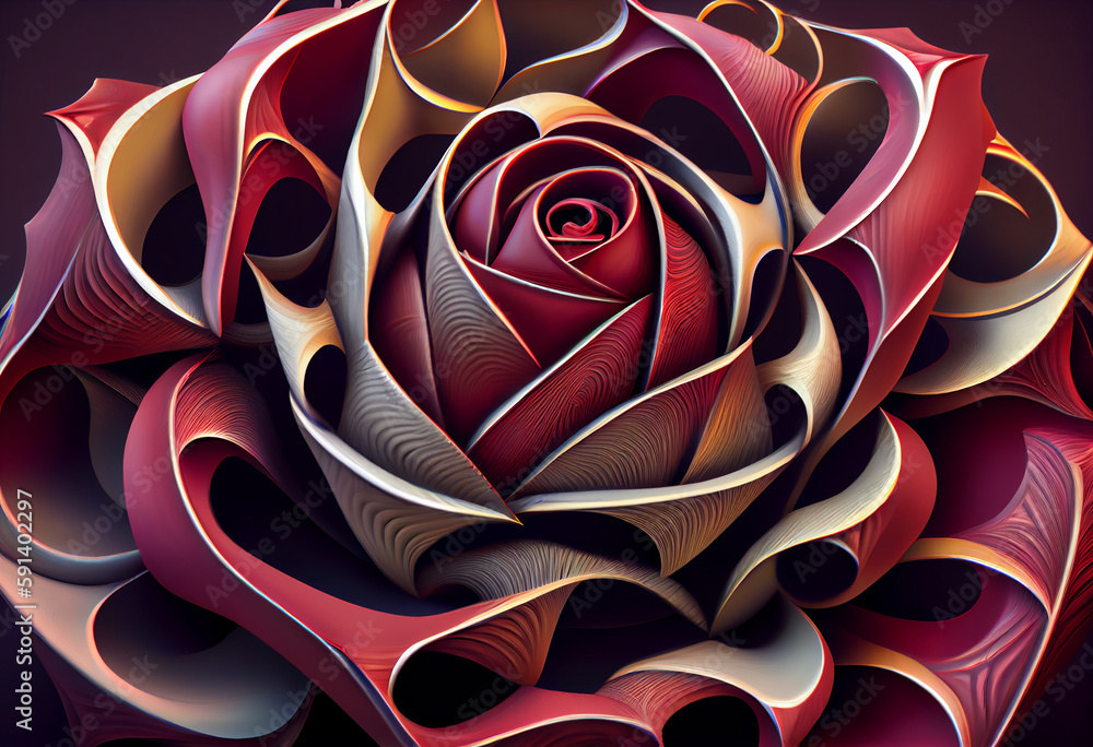 Aufkleber a complex, multi-layered pattern of interlocking shapes that resembles a rose flower. generative ai 
