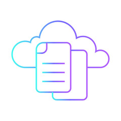 Cloud document data management icons with purple blue outline style. internet, file, data, symbol, set, search, storage. Vector Illustration