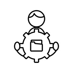 Data manager data management icons with black outline style. analysis, concept, symbol, computer, line, web, internet, folder. Vector Illustration