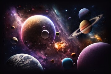 Obraz na płótnie Canvas planets and stars in the galaxy. Generative AI