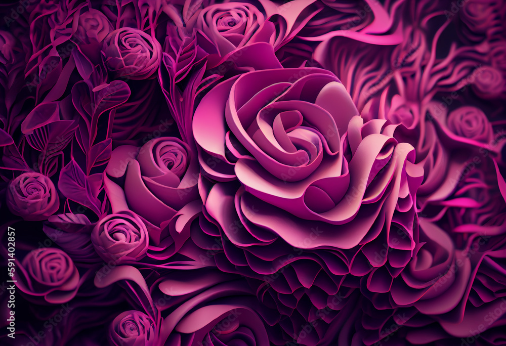 Aufkleber A complex, multi-layered pattern of interlocking shapes that resembles a Pink rose bush. Generative AI technology.	
