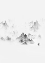 Chinese style ink wash landscape painting