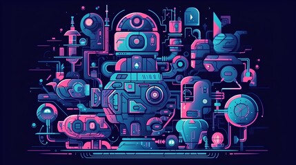 Obraz na płótnie Canvas Automation concept illustration, incorporation of artificial intelligence and robotics. Efficiency and productivity as digital transformation in engineering, mechanics, and electronics. Generative AI