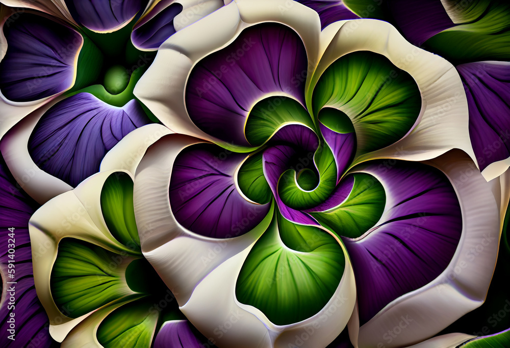 Poster A complex, multi-layered pattern of interlocking shapes that resembles a Red hydrangea bush. Generative AI technology.	
