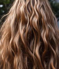 Naklejka premium Woman with long blond hair, back view - Healthy Hair Theme - Generative AI