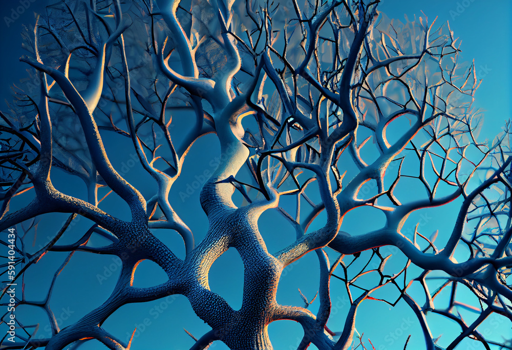 Aufkleber Beautiful abstract surreal geometric Dry tree branches on the background of the blue sky. Generative AI technology.
