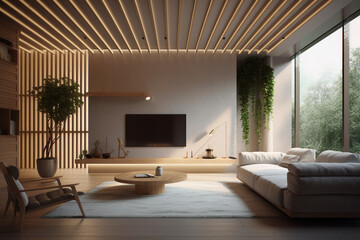 Fototapeta premium a minimalist living room interior design Created with generative AI tools.