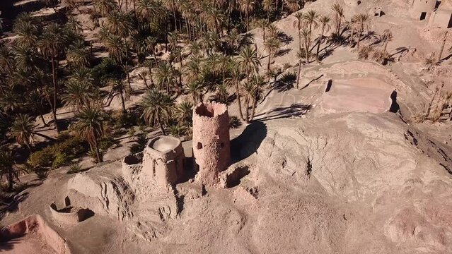 Fly drone shot over a mil minaret guidance tower in Iran
Nayband is an old traditional ancient historical town in a rural area in the middle of desert east of Iran Asia
palm tree clay houses landscape