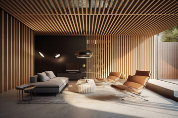 a minimalist living room interior design Created with generative AI tools.