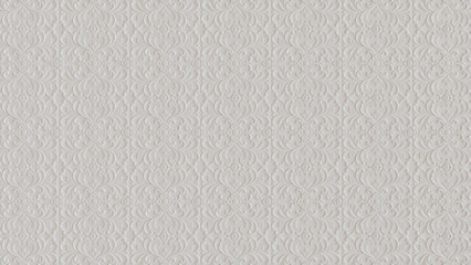 Elegant Light Ornate Pattern Wallpaper. White 3D Baroque Background.