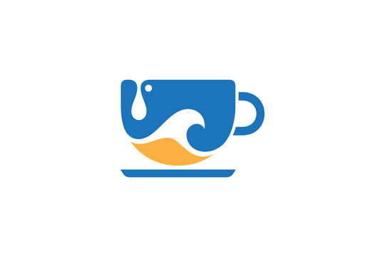 Cup and wave logo for cafe and restaurant on the beach - Powered by Adobe