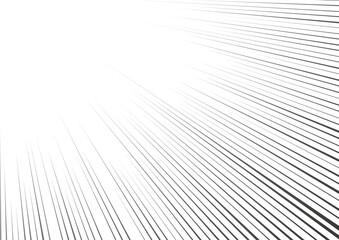 Manga focus speed lines for corner comic effect. Motion and action focus flash strip lines for anime comic book. Vector background illustration of black ray manga speed frame or splash and explosion.