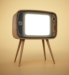 Retro analogue tv isolated on yellow background. 3D illustration