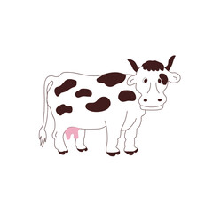 A cow with brown spots. Cartoon simple cow, isolated on white background, vector illustration.