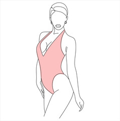 Female vector abstract silhouette in a bra and panties. Woman in pink lingerie vector illustration.