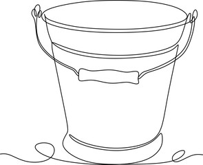 Continuous one line drawing of bucket container with handle in silhouette isolated on white background. Linear styling.