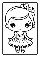 Coloring book page for children girl kids with cute cartoon vector illustration printable theme