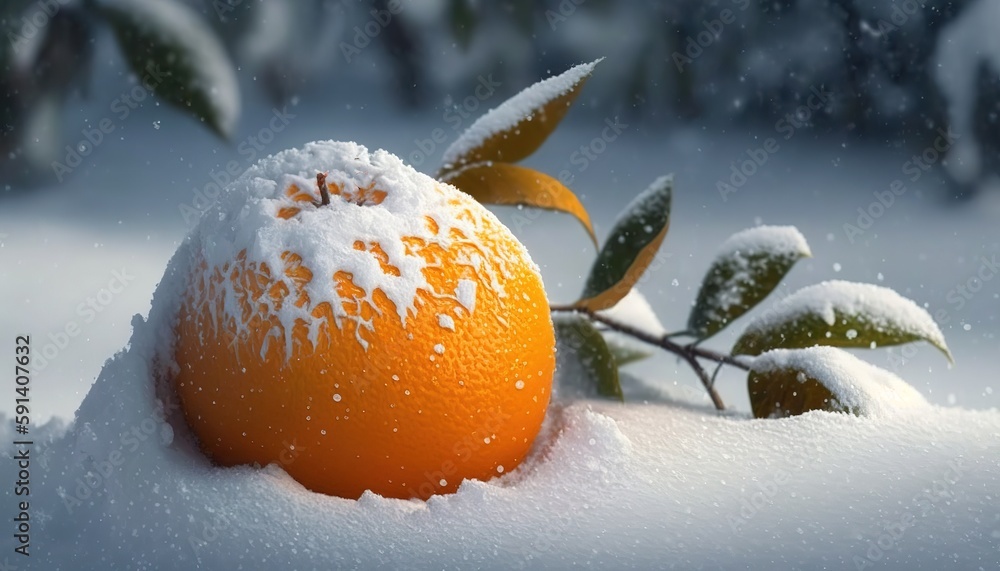 Poster citrus oranges in the snow generative ai
