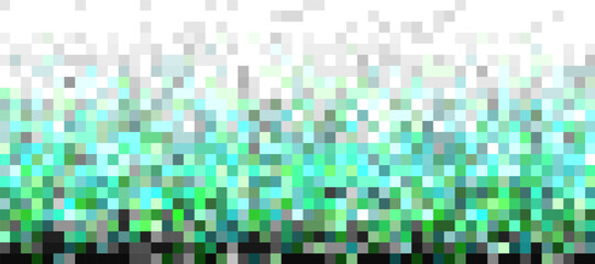 Random green gradient of pixels pattern. Shuffled pixels texture background. Classic Pixel Art. Vector Illustration.