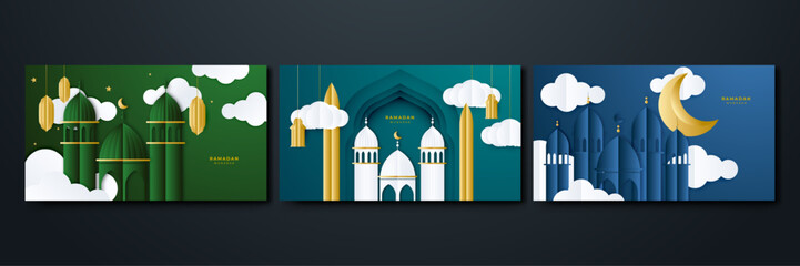 Ramadan Kareem moon Arabic calligraphy, template for banner, invitation, poster, card for the celebration of Muslim community festival