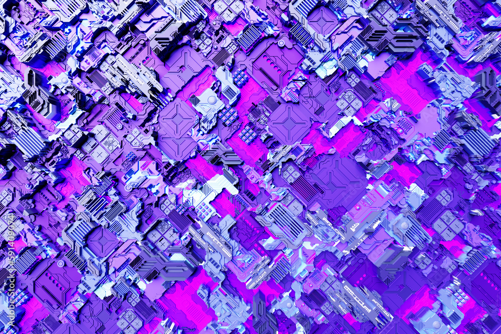 Poster 3d illustration of the close up of the colorful cyber armor . abstract graphics in the style of comp