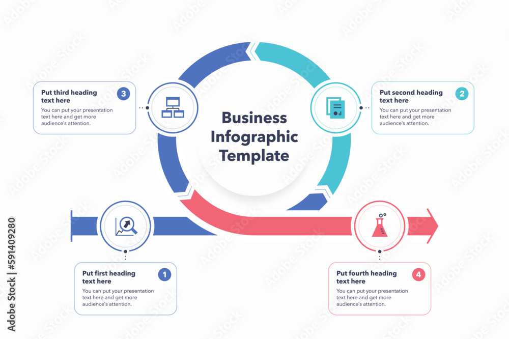 Poster business infographic template with four colorful steps. modern diagram with flat colorful icons.