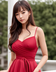 Naklejka premium 赤いドレスの女性、Generative AI、ジェネレーティブ、AIwoman in a red dress、